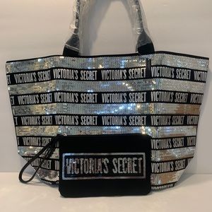 VICTORIA SECRET TOTE BAG & SMALL BAG  SEQUIN LOGO